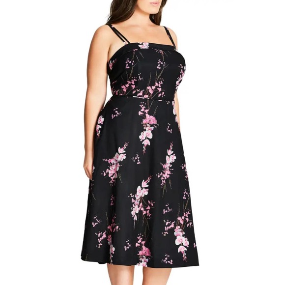 City Chic Orchid Midi Pocket Black Floral Dress - Picture 4 of 13